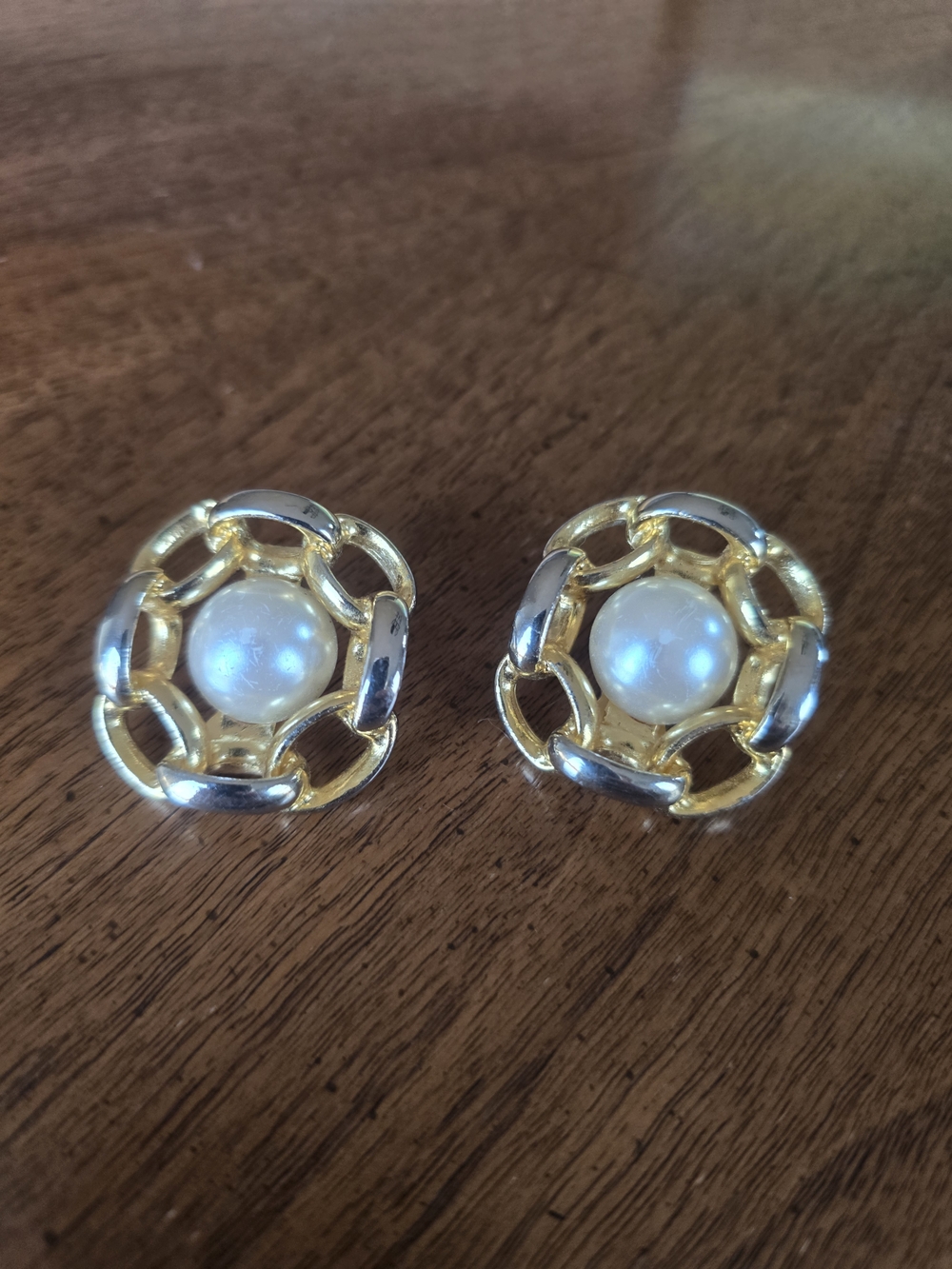 Two-Tone Gold & Silver Pearl Clip-On Earrings - Women Jewelry